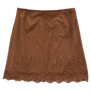by & by Fall Winter Faux Suede Broderie Anglaise Hem Brown Skirt Girl's Size M